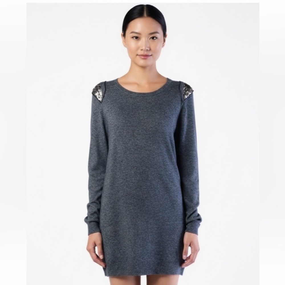 STUNNING GREY IRO SWEATER WITH SILVER SEQUIN SHOULDER DETAILS - WOOL‎ & CASHMERE